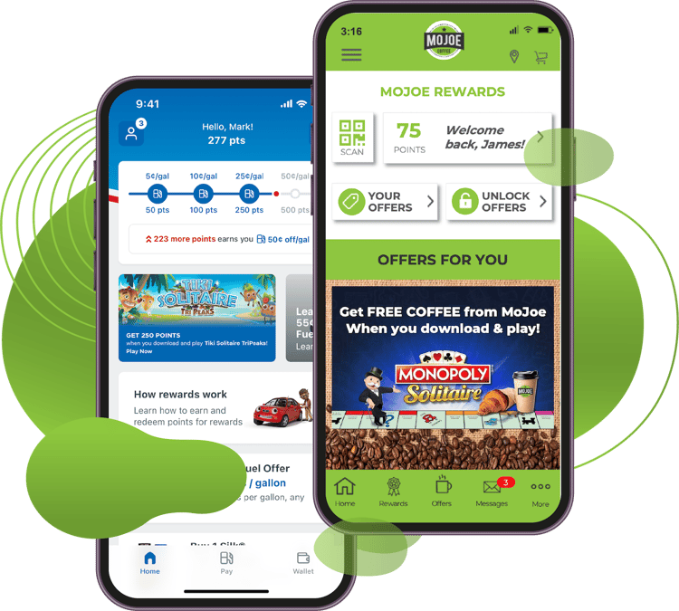 Mobivity's Connected Rewards showing mobile games in brand loyalty apps